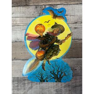 VTG 1982 Witch Broomstick Spooky Forest Wall Decor Die Cut Decoration Hallmark